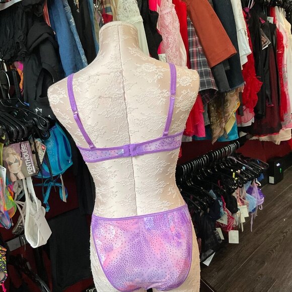 Vintage Polka Dot Glitter Underwire Lingerie Set Adjustable Strap Sz B36 Purple - Picture 4 of 4
